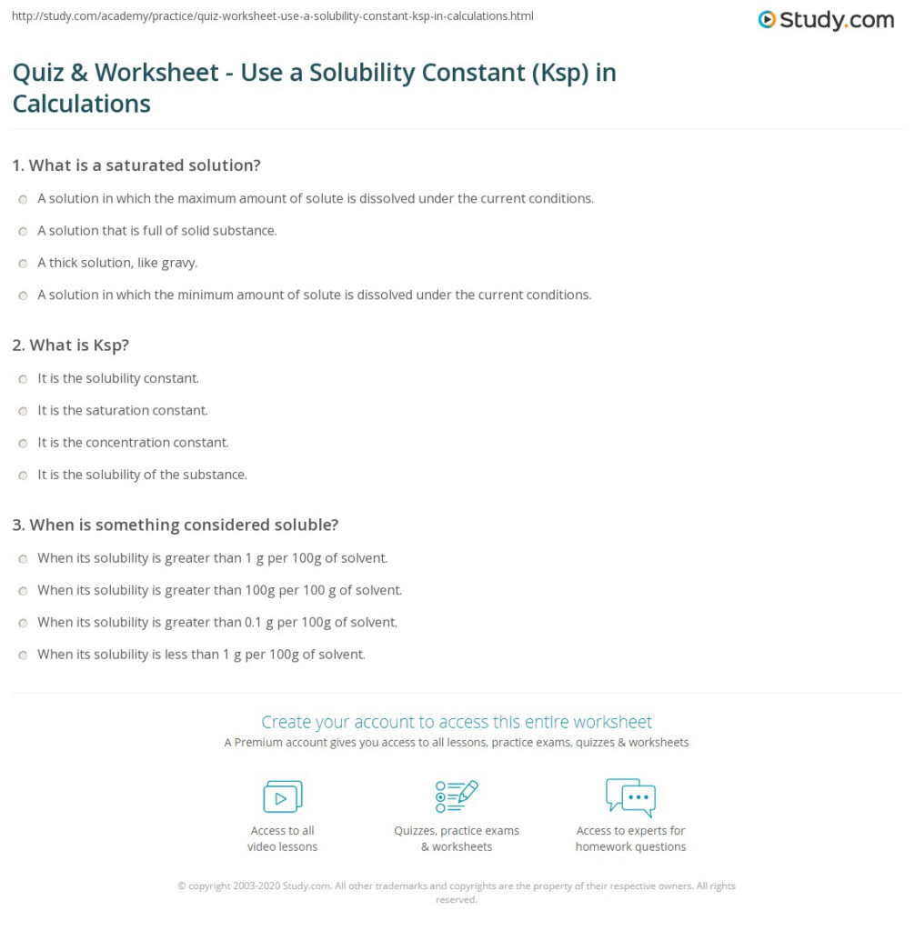 Quiz Worksheet Use A Solubility Constant Ksp In Calculations 