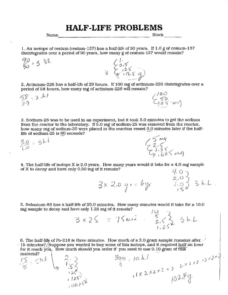 Radioactive Decay Worksheet 2 Answers Exponential Growth And Decay 