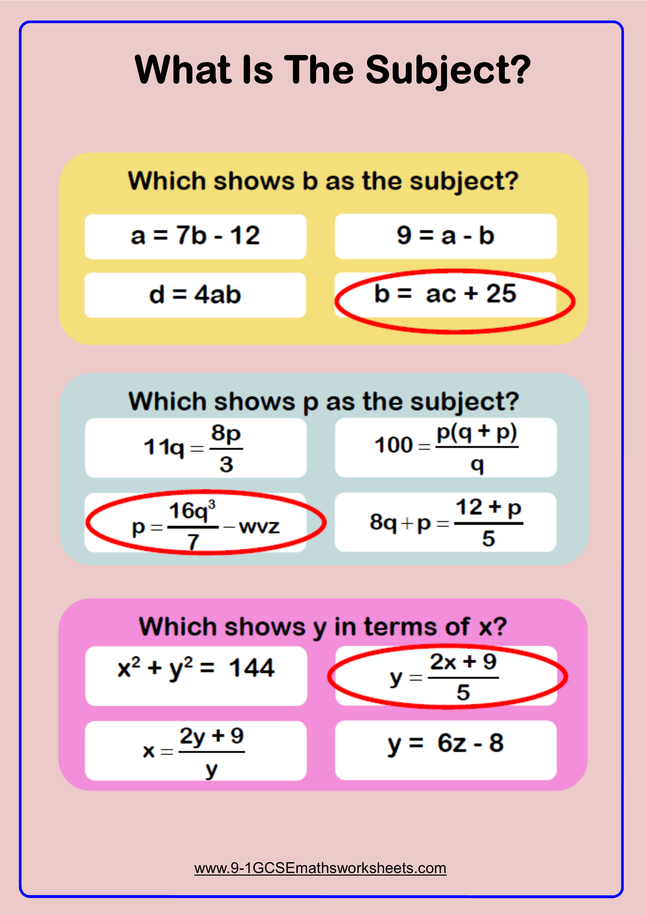 Rearranging Formulas Worksheet Grade 9 Worksheet