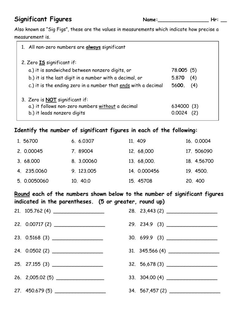 Scientific Notation And Significant Figures Worksheet Answers Worksheet