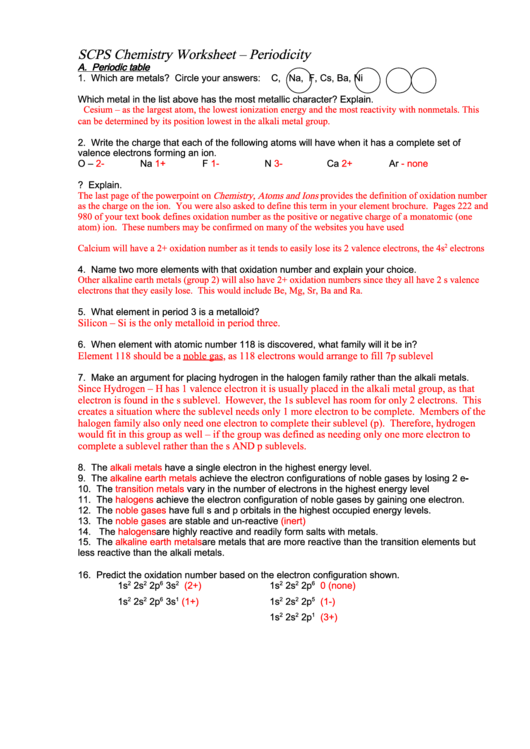 Scps Chemistry Worksheet With Answers Periodicity Printable Pdf Download