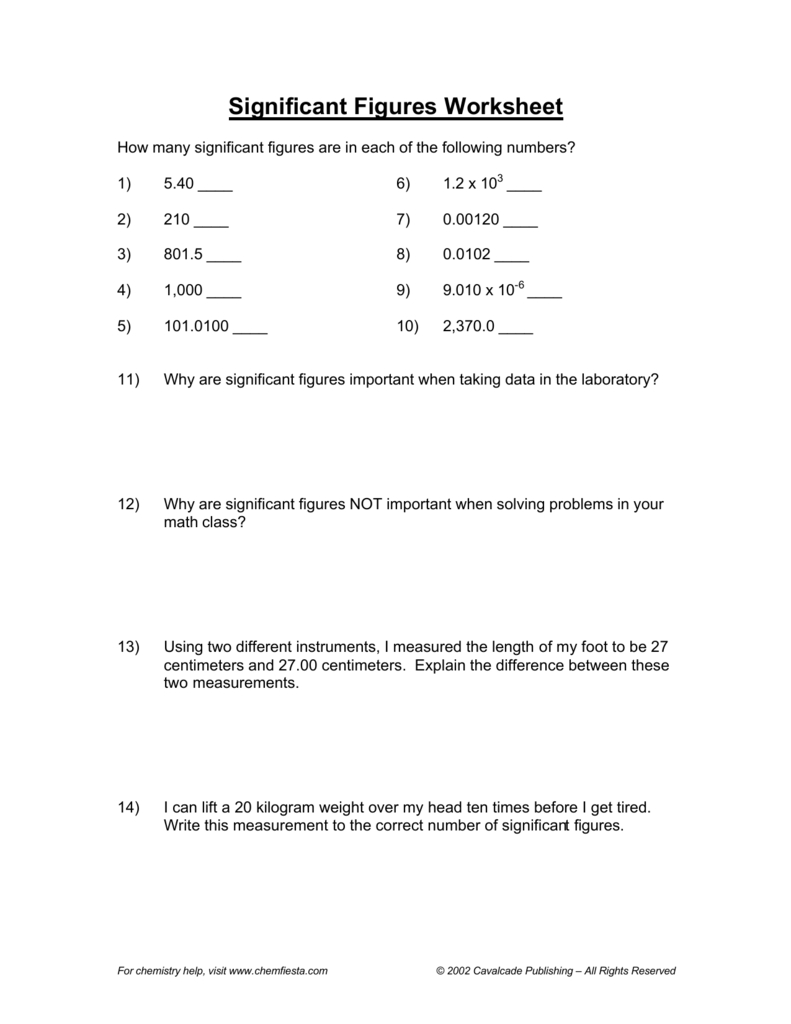 Significant Figures Worksheet Db excel