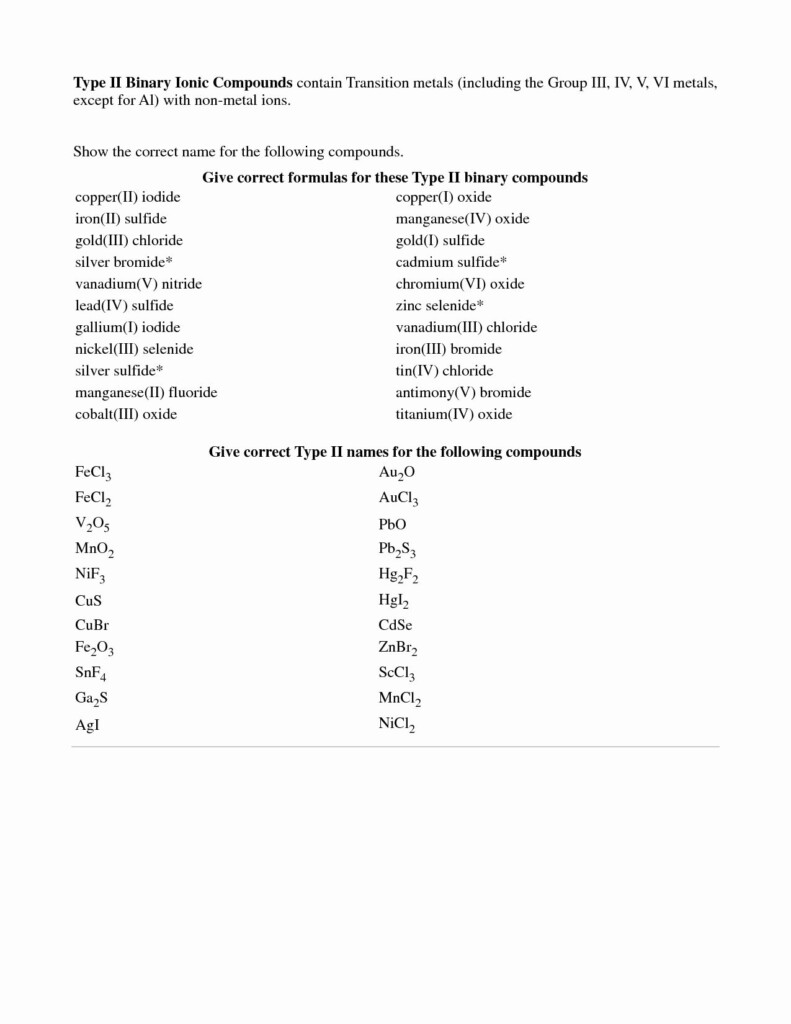 Simple Binary Ionic Compounds Worksheet Answer Key Worksheet