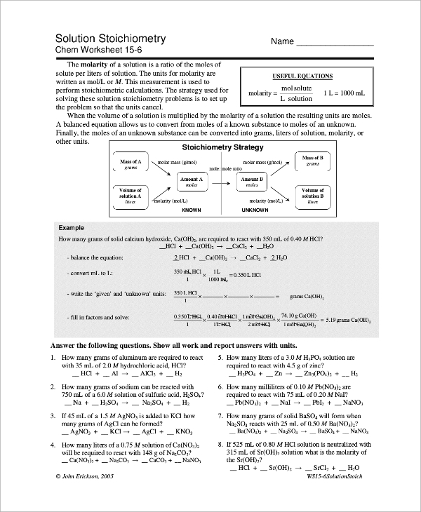 Solution Stoichiometry Worksheet With Answers Pdf Thekidsworksheet