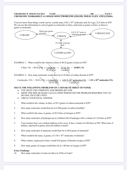 Solved CHEMISTRY B MOLES PACKET NAME HR PAGE 9 CHEMISTR Chegg