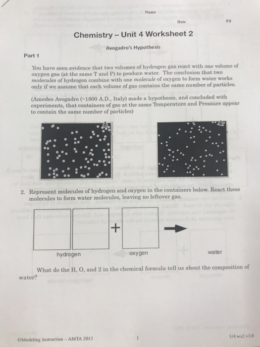 Solved Name Date Chemistry Unit 4 Worksheet 2 Avogadro Chegg