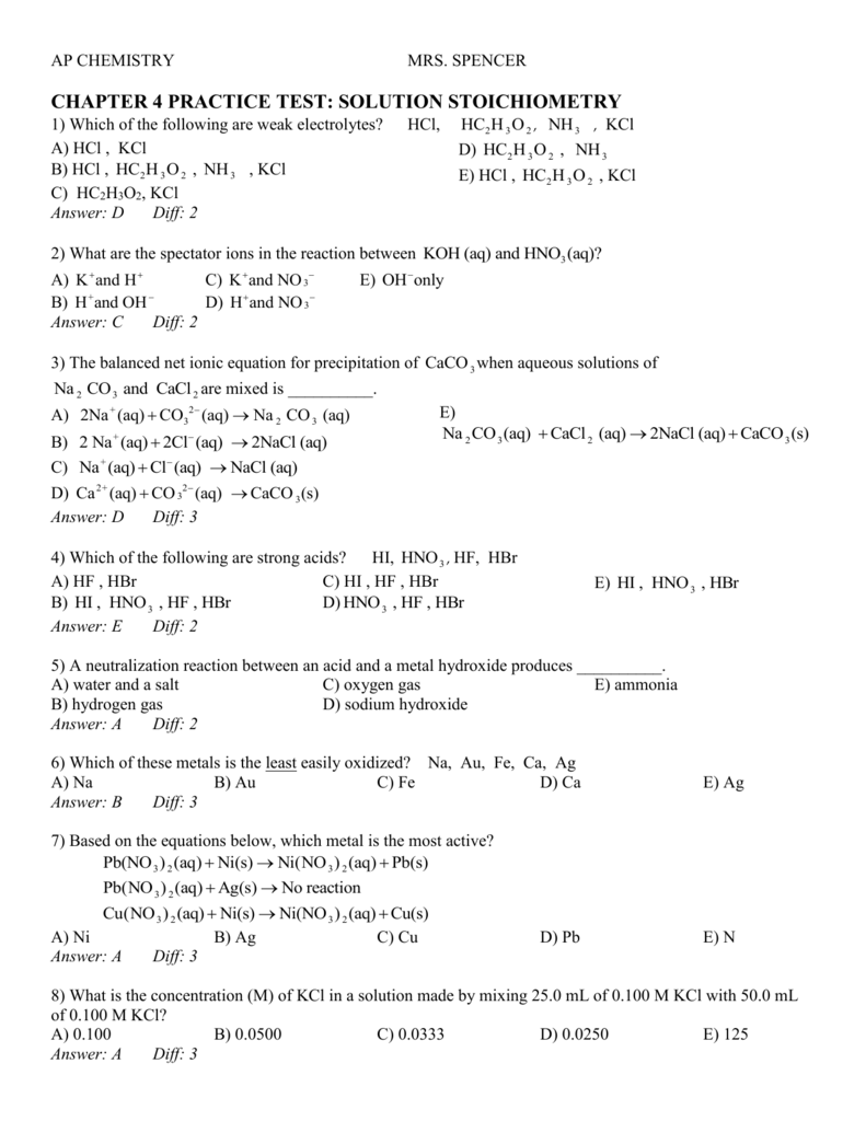 Spice Of Lyfe Chemical Equations And Reactions Chapter 8 Test Answers