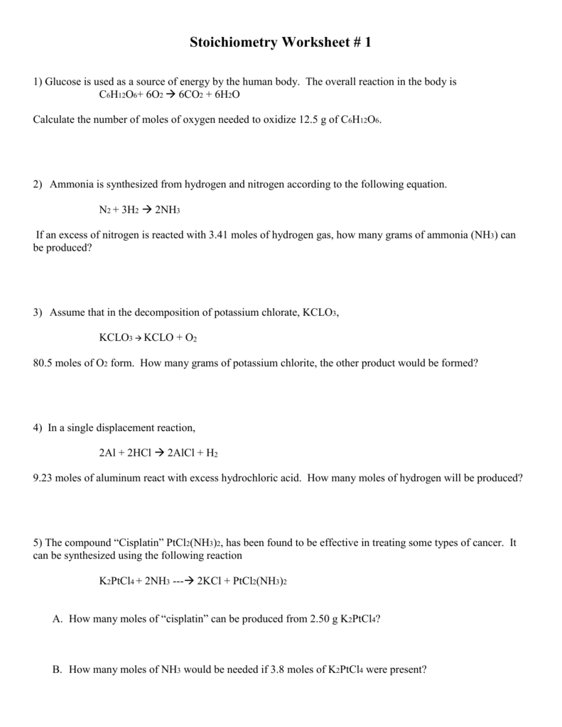 Stoichiometry Worksheet 1 Answer Key Koyumprogram