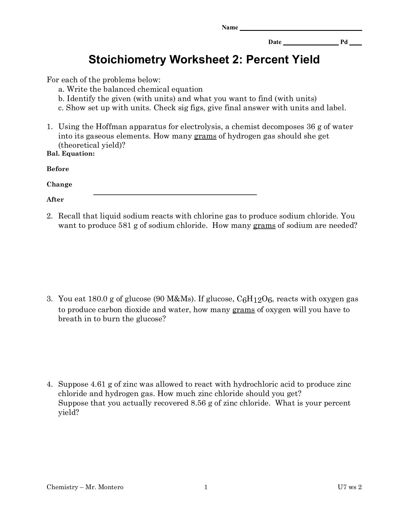 Stoichiometry Worksheet 1 Answers Language Worksheet Pictures 2020