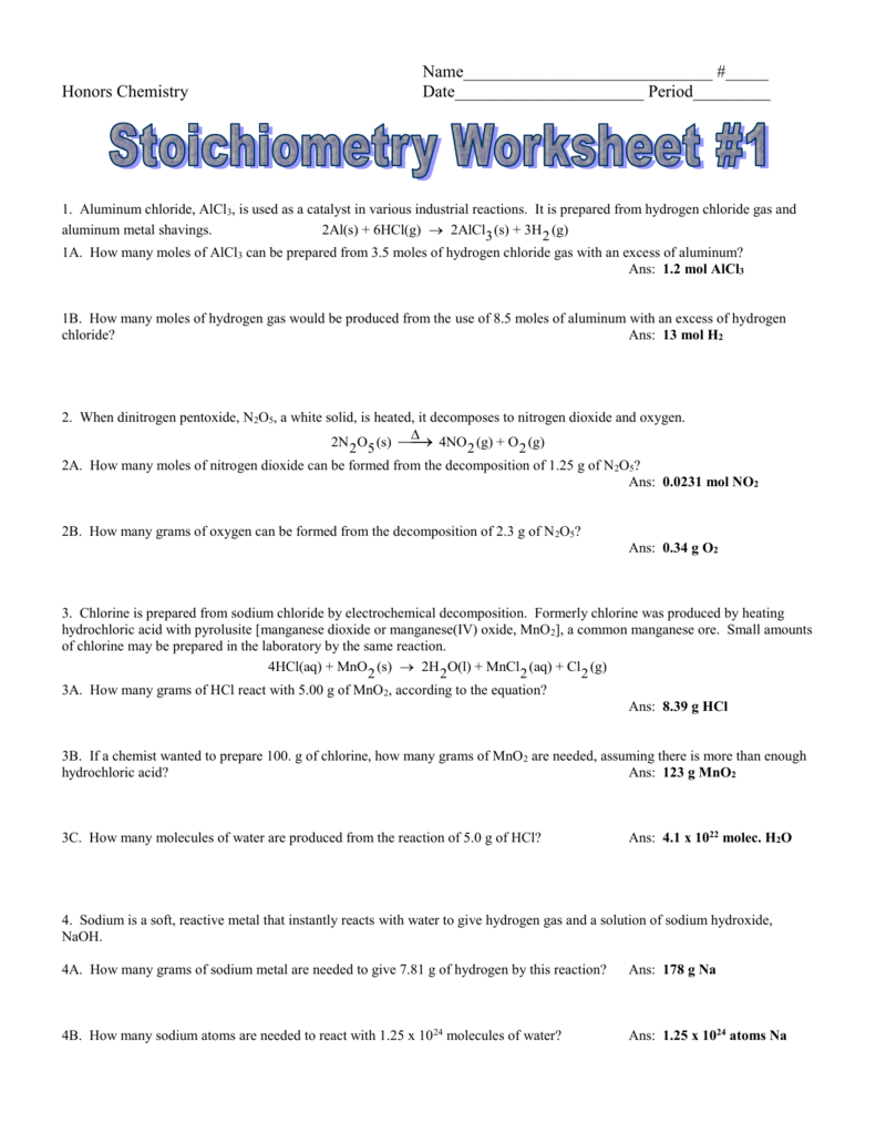 Stoichiometry Worksheet 1