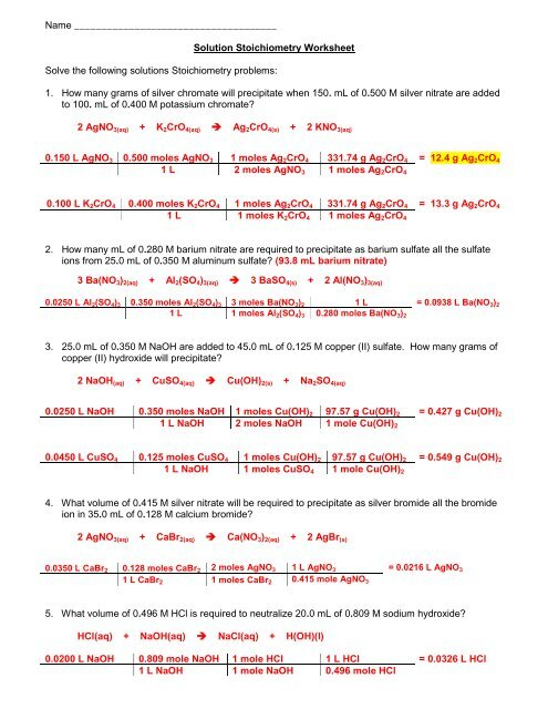 Stoichiometry Worksheet With Answer Key Gas Stoichiometry Worksheet