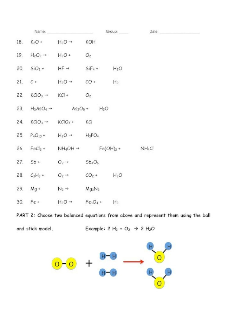 Student Exploration Balancing Chemical Equations Answer Key Balancing 