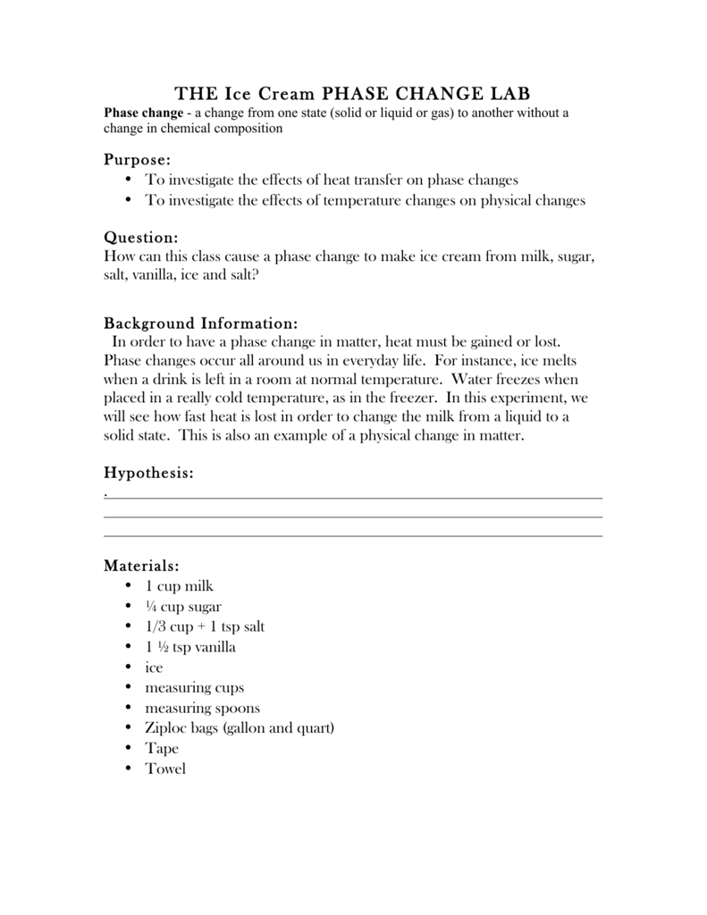 THE Ice Cream PHASE CHANGE LAB
