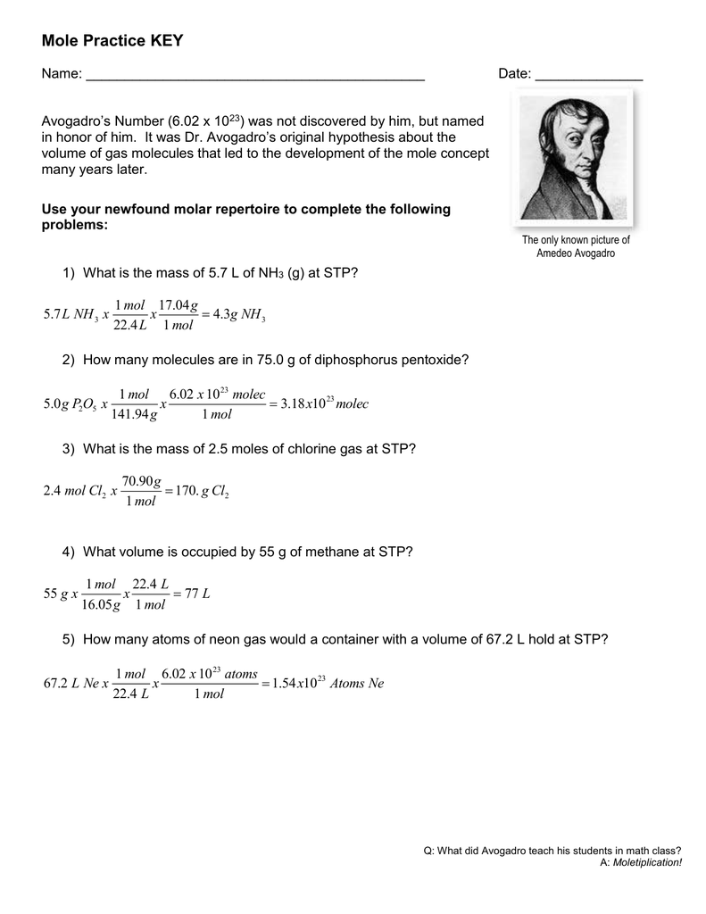 The Mole And Avogadros Number Worksheet Worksheet List