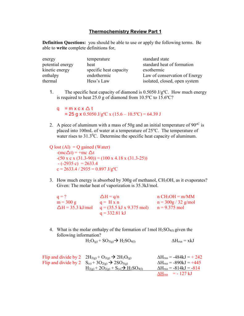 Thermochemistry Standard Heats Of Formation Worksheet Worksheetpedia