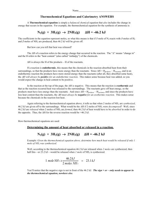 Thermochemistry Worksheet 1 Answers Promotiontablecovers