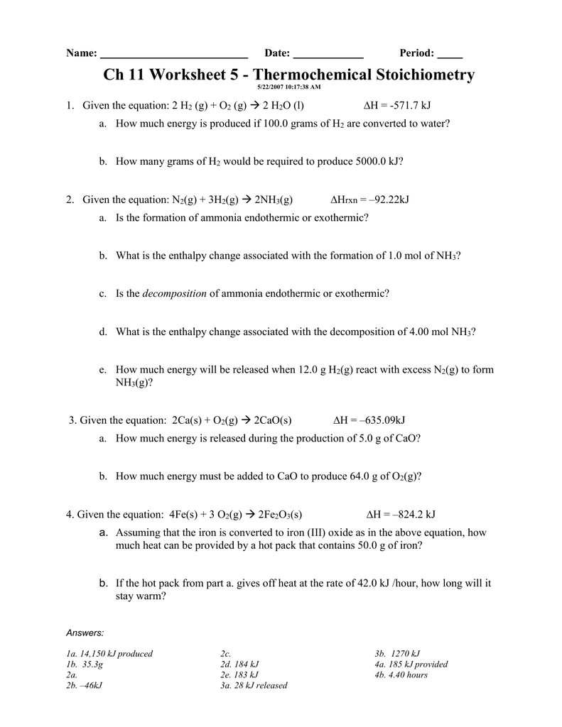 Thermochemistry Worksheet 2 With Answers Askworksheet