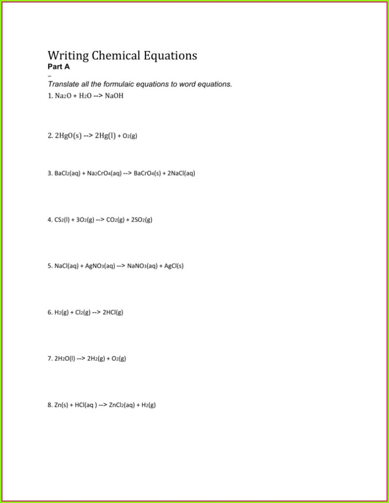 Translating Word Equations Chemistry Worksheet Unit 4 Worksheet 
