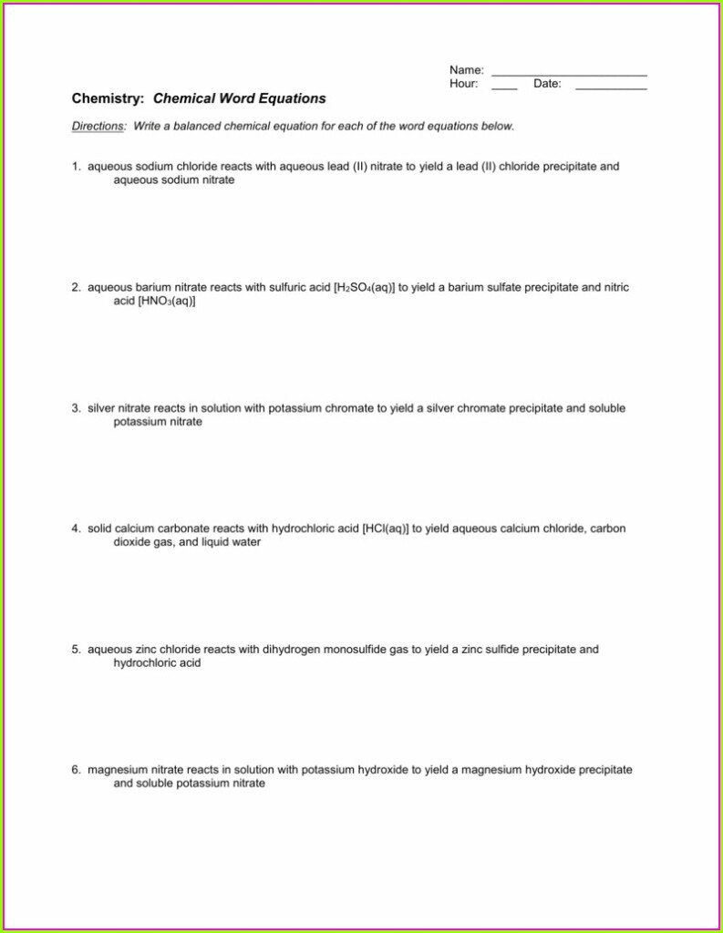 Translating Word Equations Chemistry Worksheet Worksheet Resume Examples