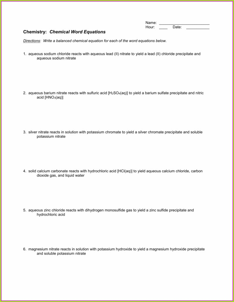 Translating Word Equations Chemistry Worksheet Worksheet Resume Examples