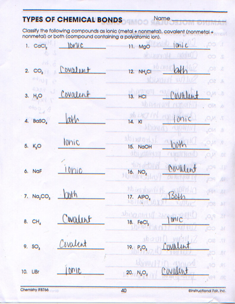 Types Of Chemical Bonds Worksheet Answer Key Tokoonlineindonesia id