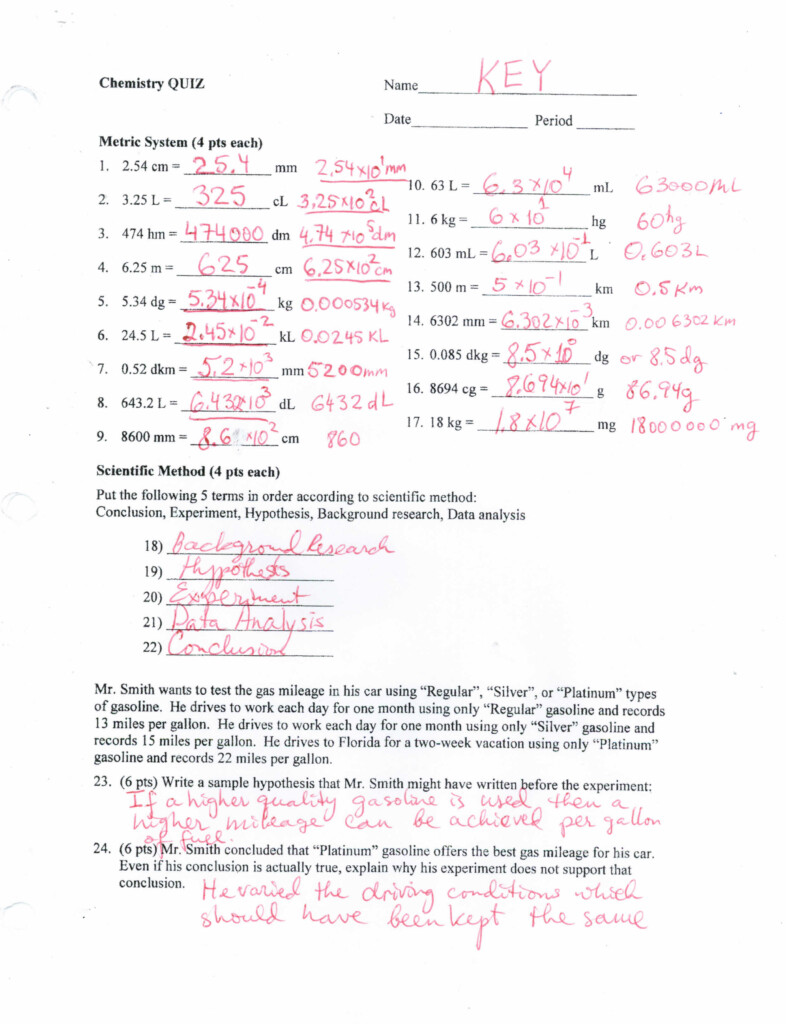 Unit 1 Chemistry For Life Metric Conversion Worksheet Answers Free 