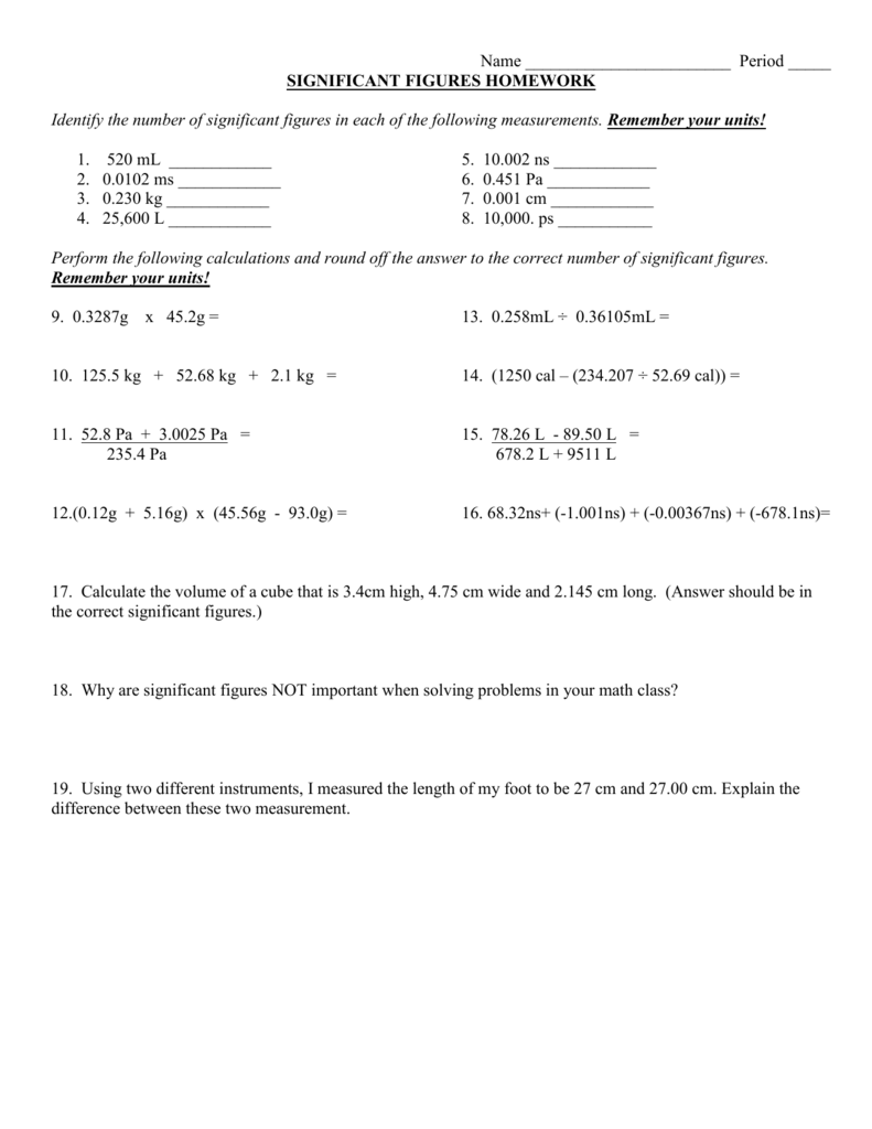 Unit 1 Worksheet 2 Significant Figures Answers Nidecmege