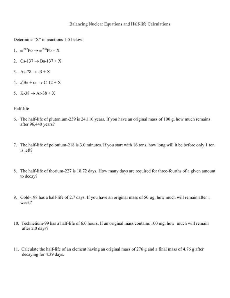 Unit 16 Nuclear Chemistry Balancing Nuclear Reactions Worksheet Answers