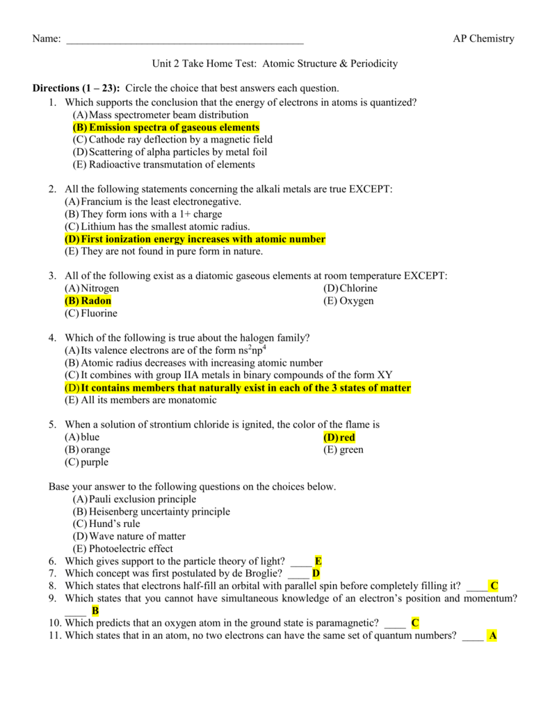 Unit 2 Test KEY