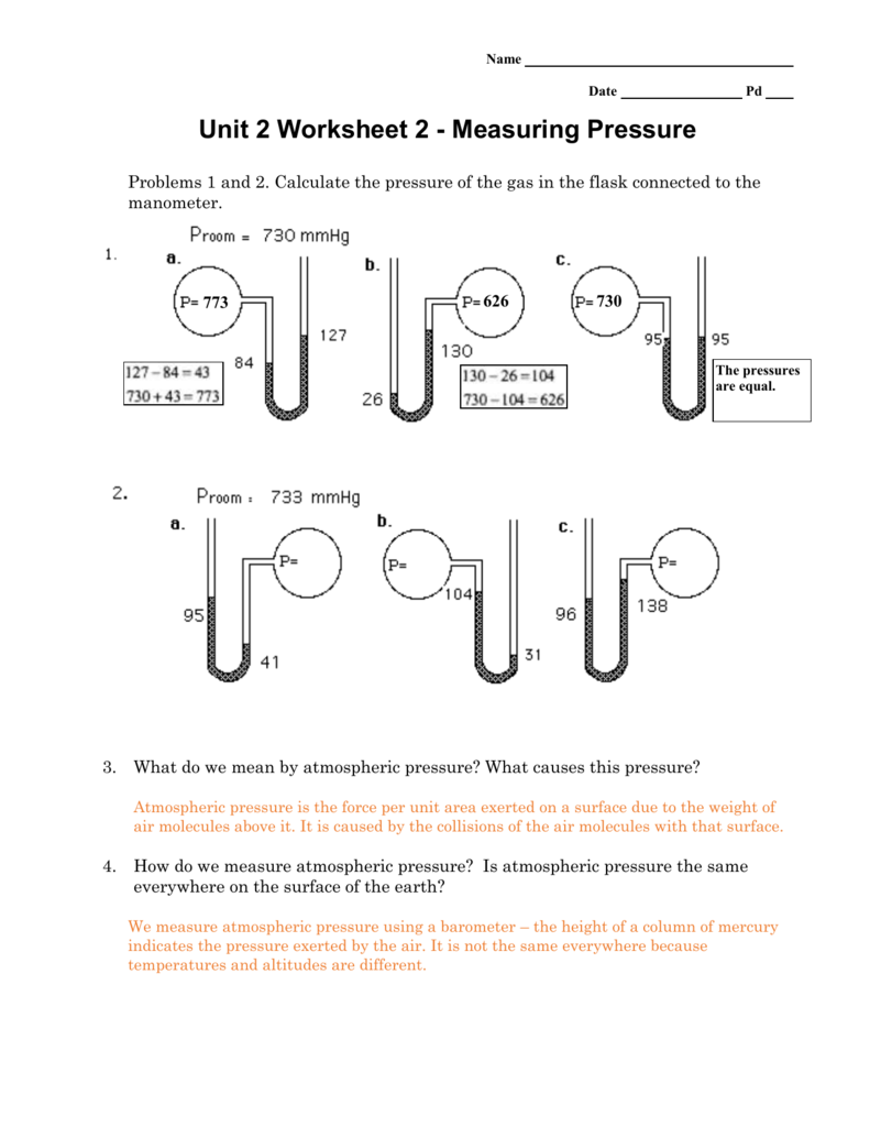 Unit 2 Worksheet 2 Measuring Pressure Answer Key Worksheet List