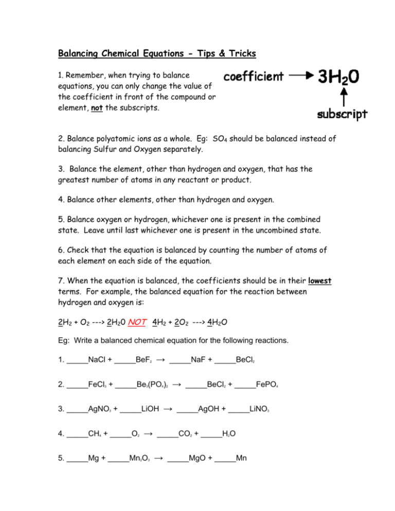 Unit 7 Balancing Equations Worksheet 2 Answer Key Tessshebaylo