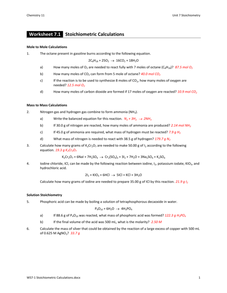 Unit 8 Stoichiometry Worksheet 1 Answers Worksheet Today