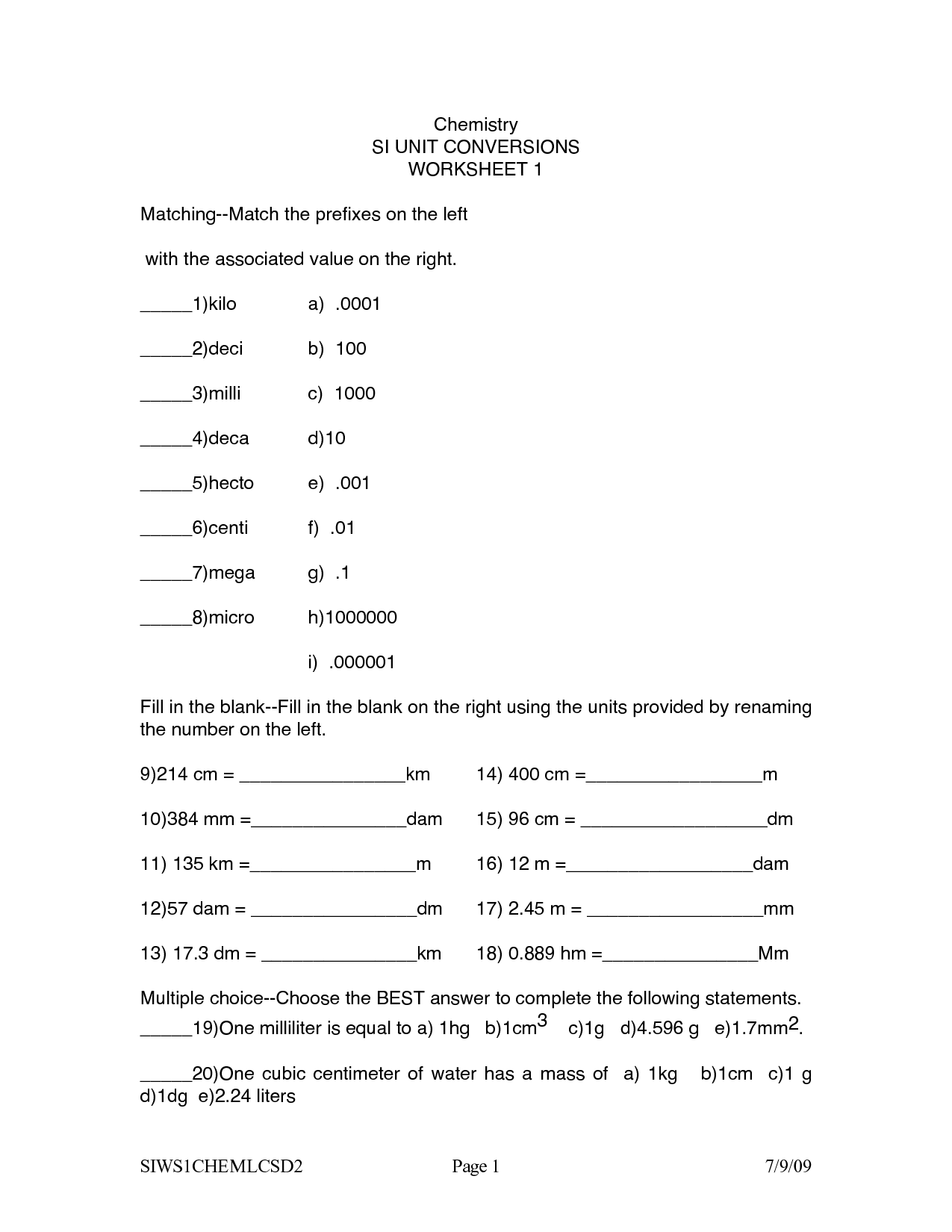 Unit Conversion Worksheet Answers Printable Worksheets And Activities 