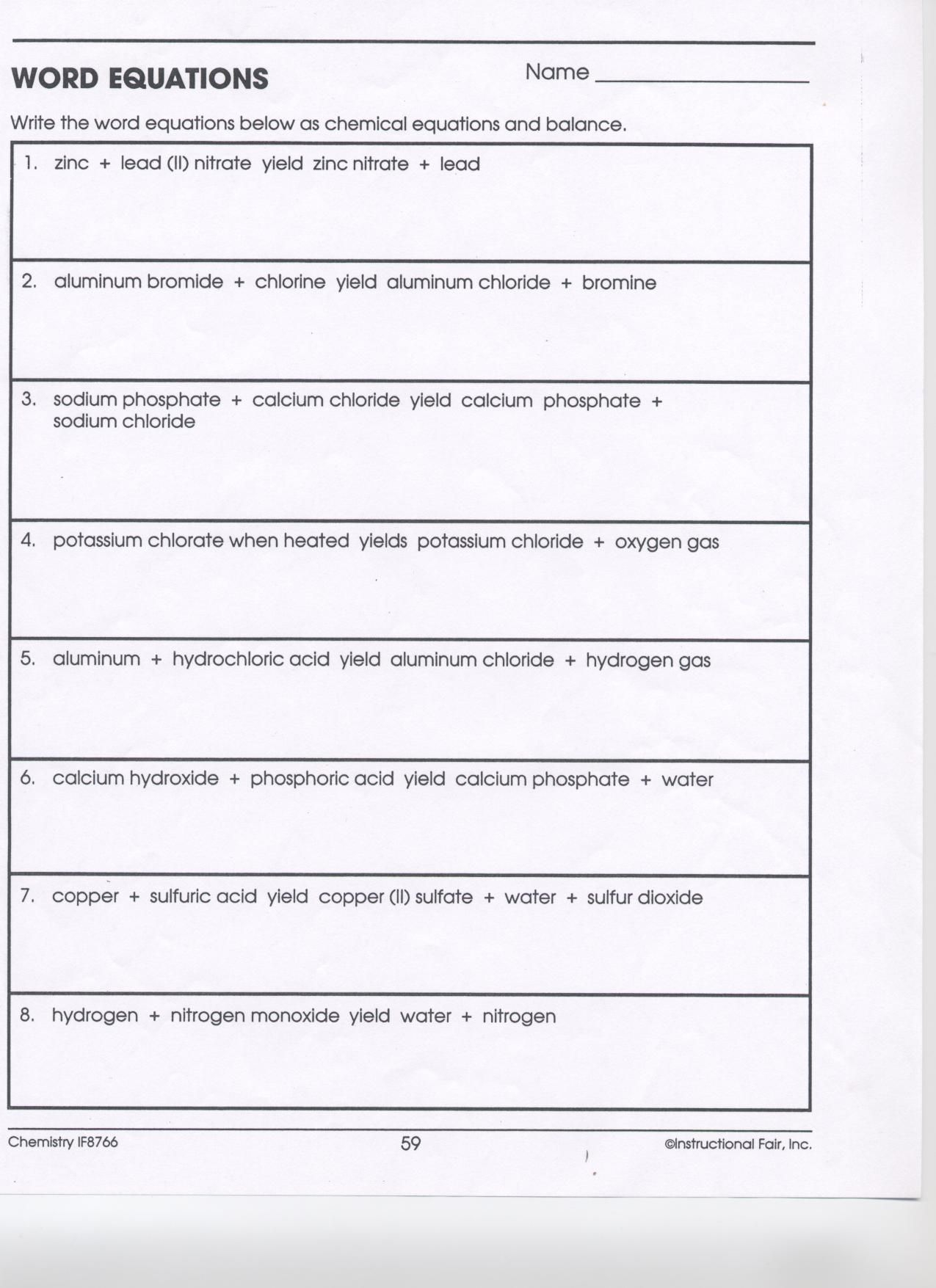 Word Equations Worksheet Answers Page 59 Tessshebaylo