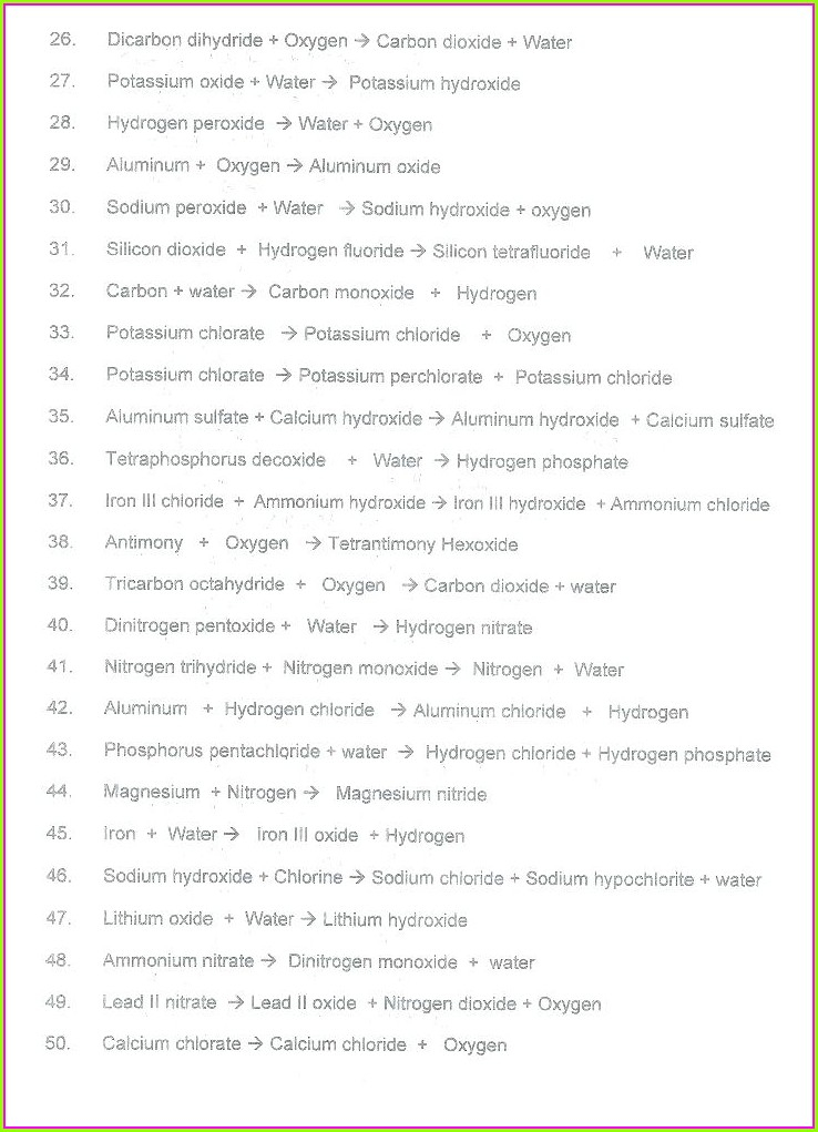 Word Equations Worksheet Chemistry If8766 Answers Uncategorized 