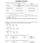 Worksheet Acid Base Theories