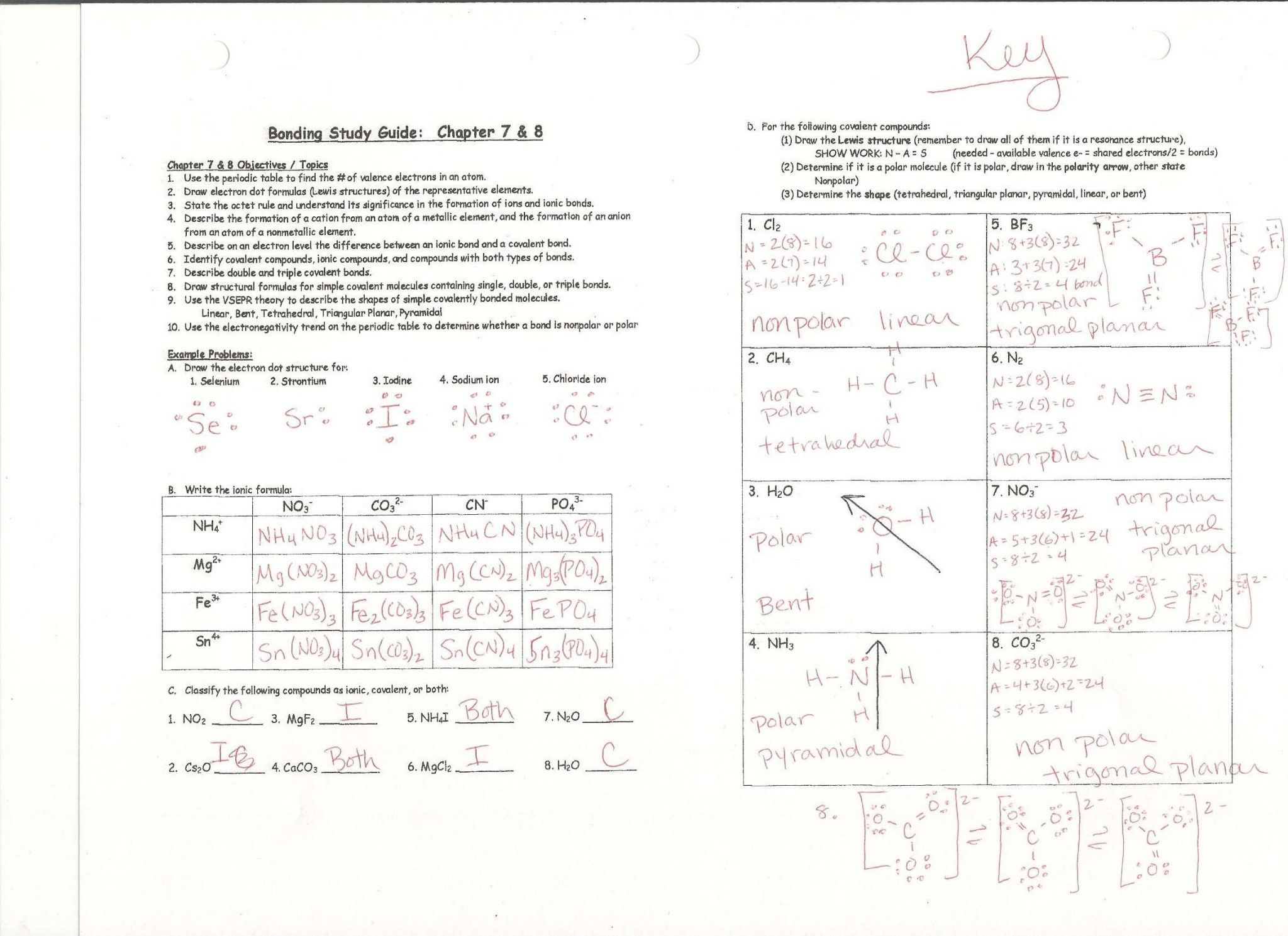 Worksheet Chemical Bonding Ionic And Covalent Answers Part 2