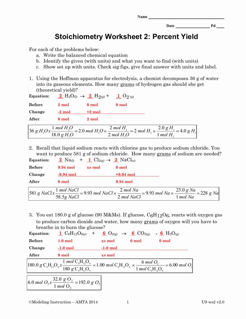 Worksheet Percent Yield Worksheet