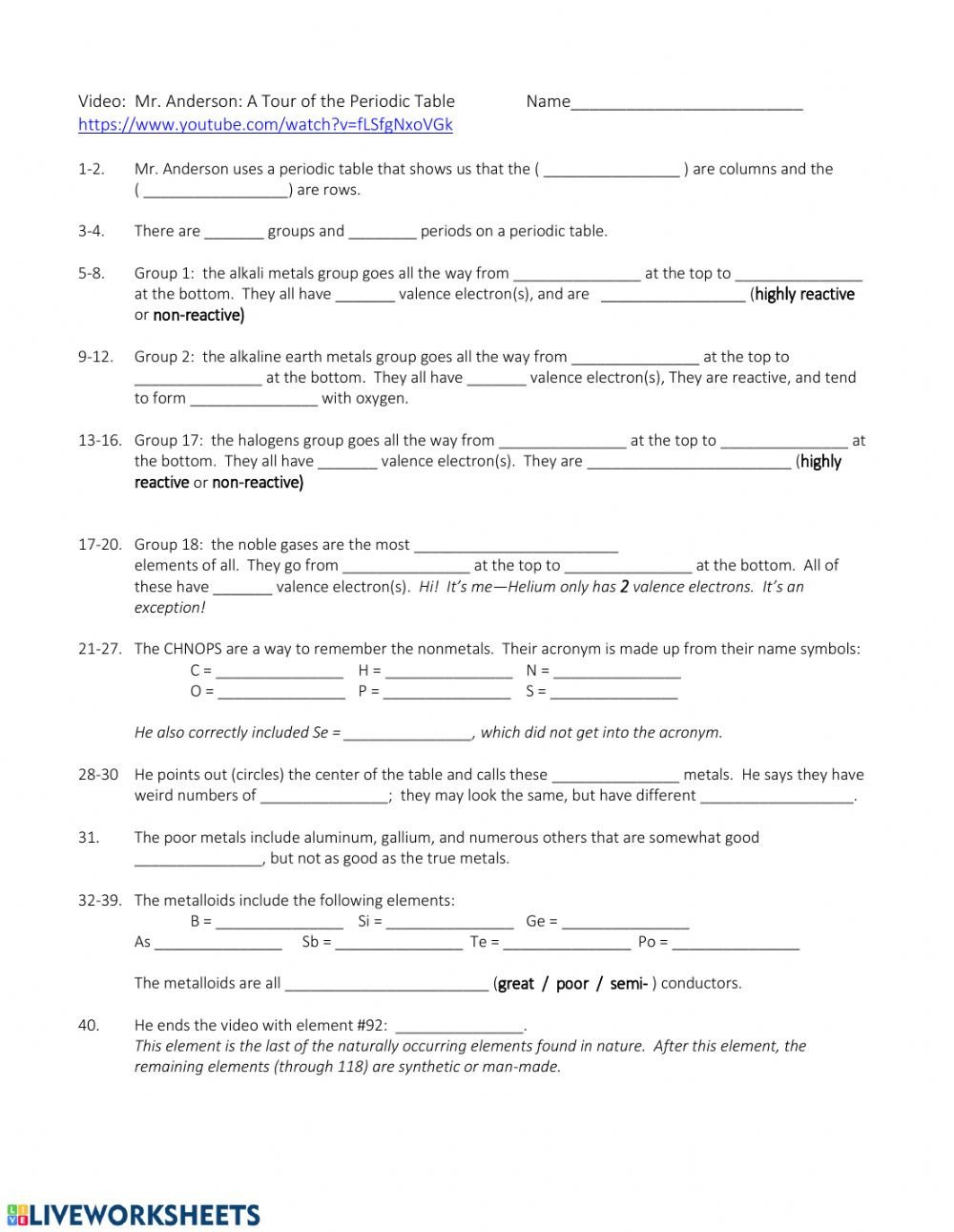 20 Periodic Table Worksheet 3 Answers Worksheet From Home