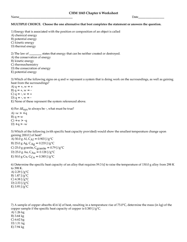 25 New Thermochemistry Review Worksheet