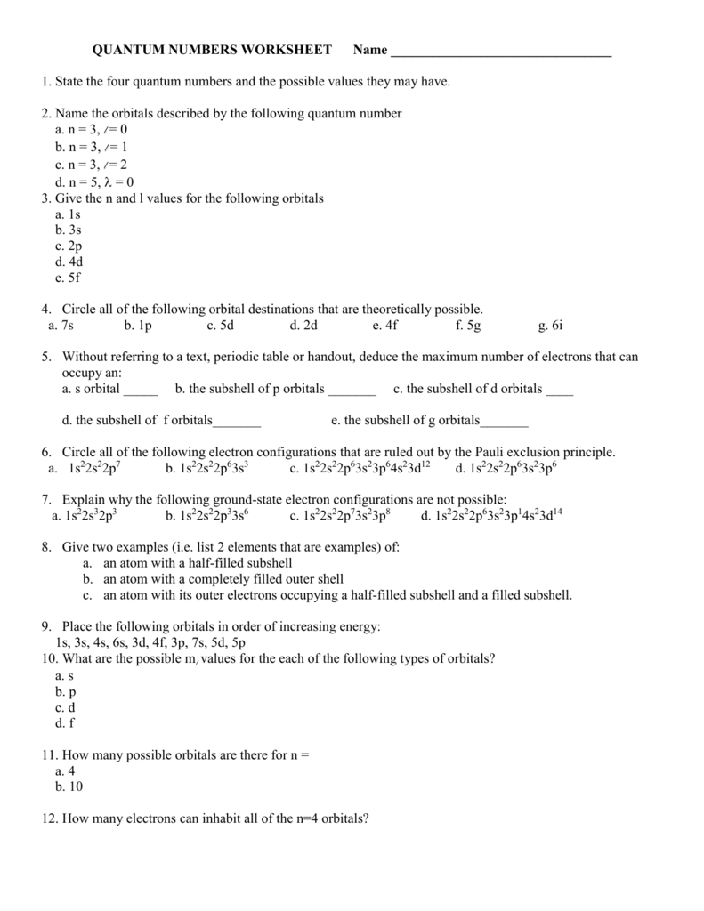 28 Quantum Numbers Practice Worksheet Free Worksheet Spreadsheet