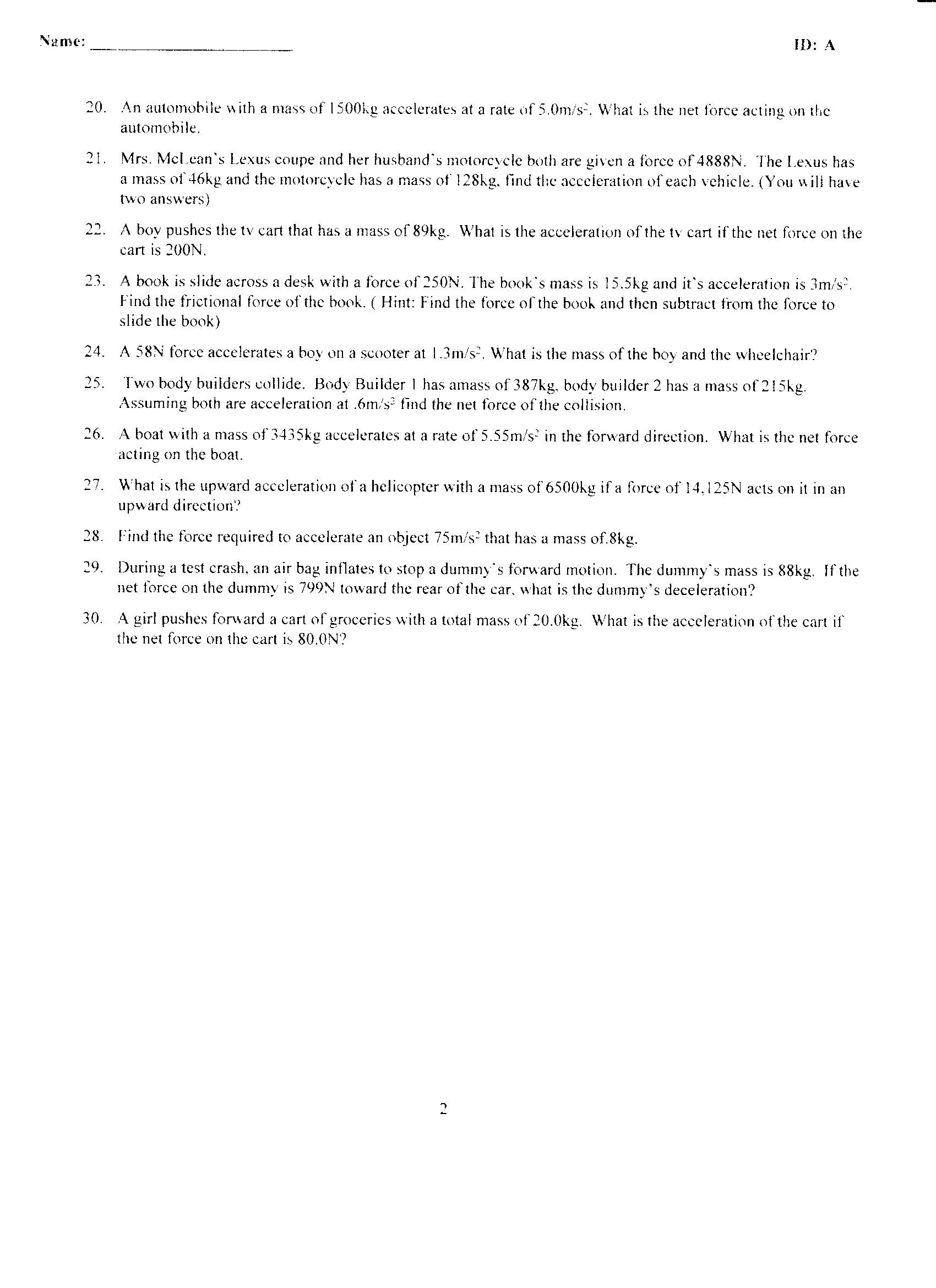 30 Acceleration Worksheet With Answers Education Template