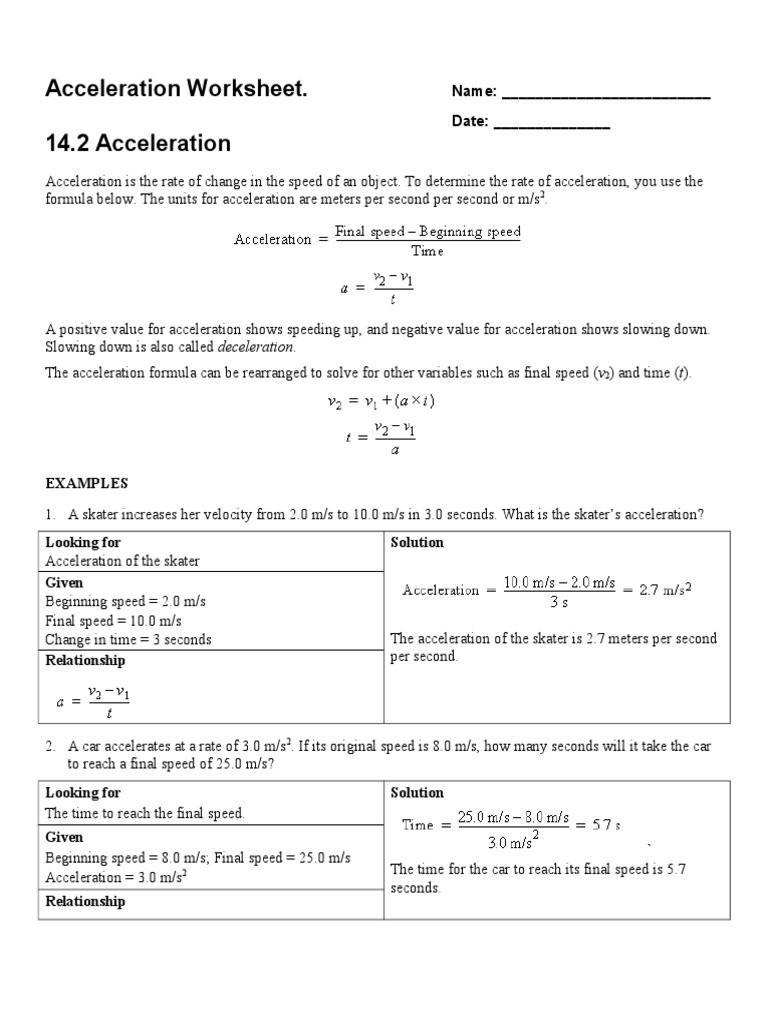 30 Acceleration Worksheet With Answers Education Template