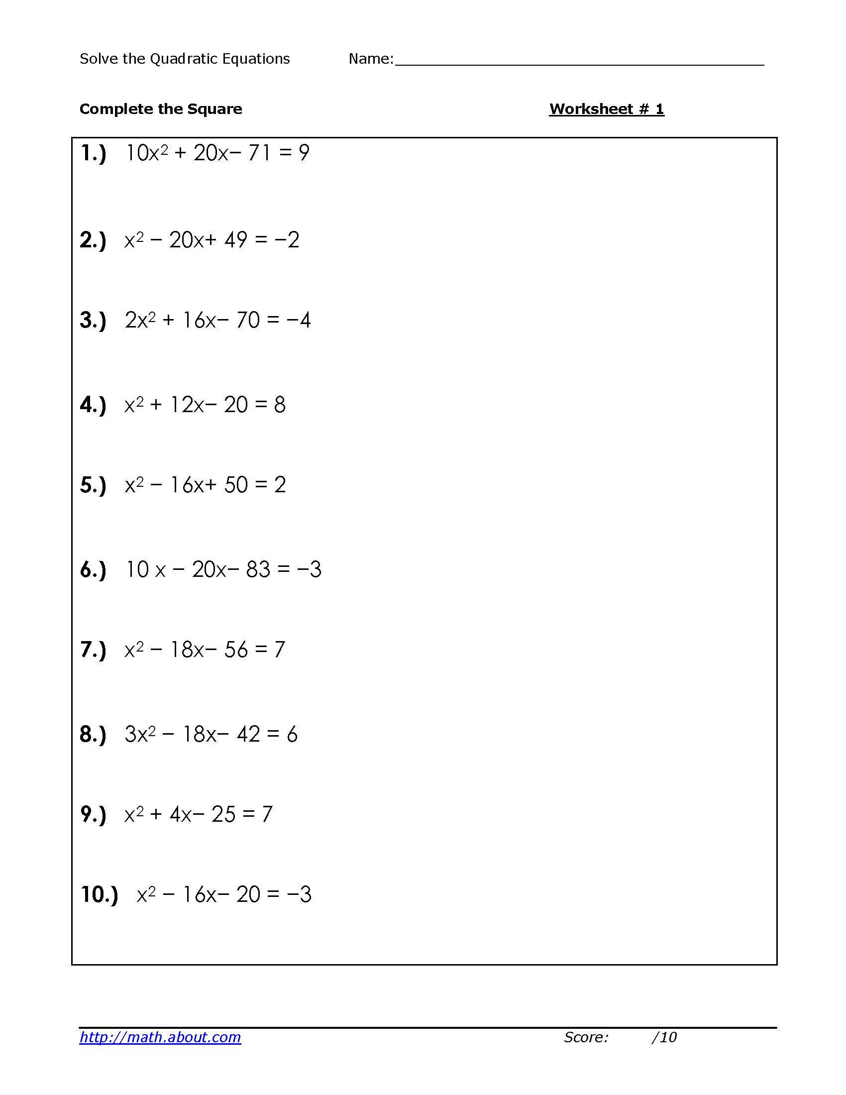 30 Completing The Square Worksheet Education Template