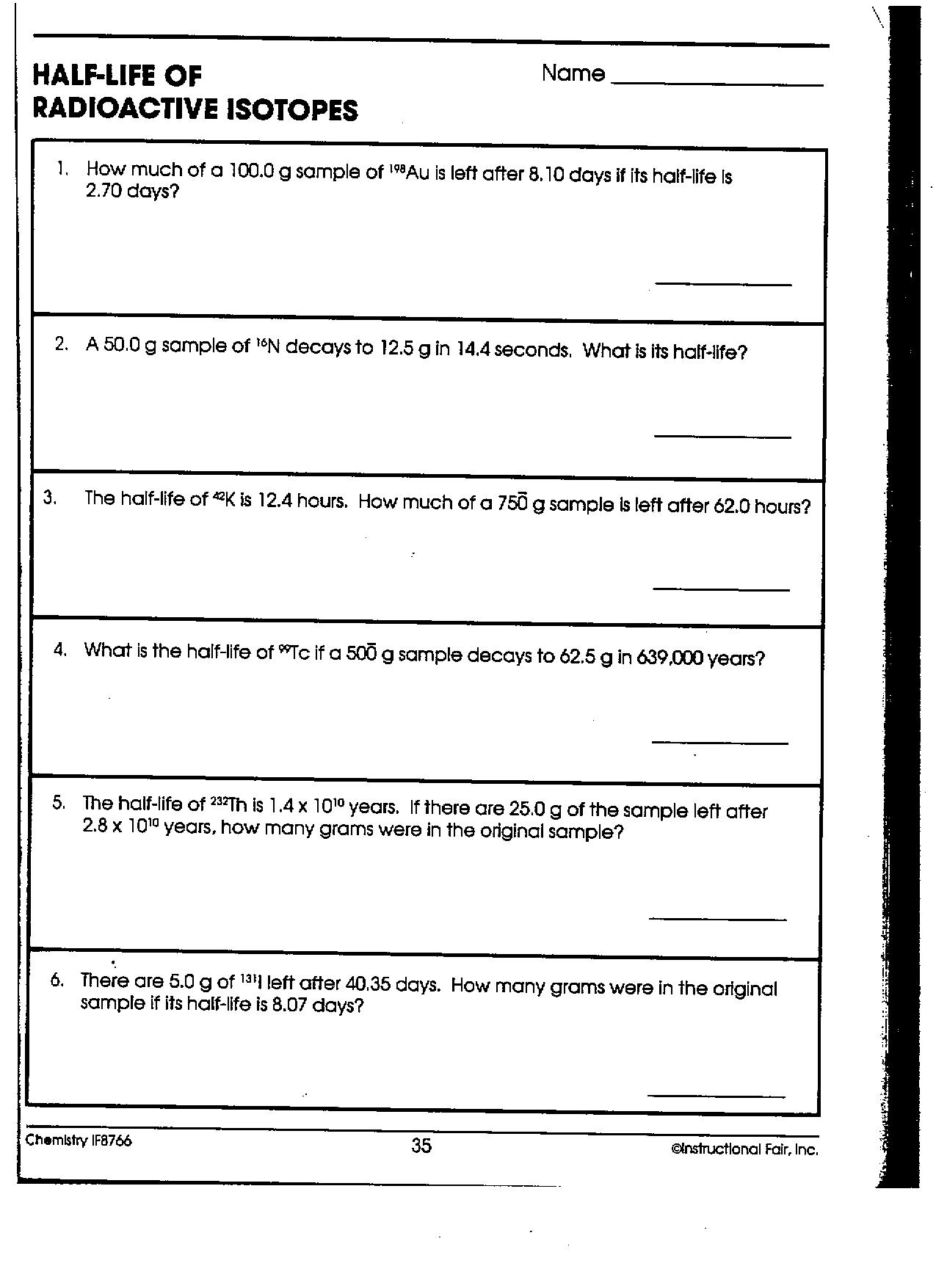 30 Half Life Of Radioactive Isotopes Worksheet Answers Notutahituq