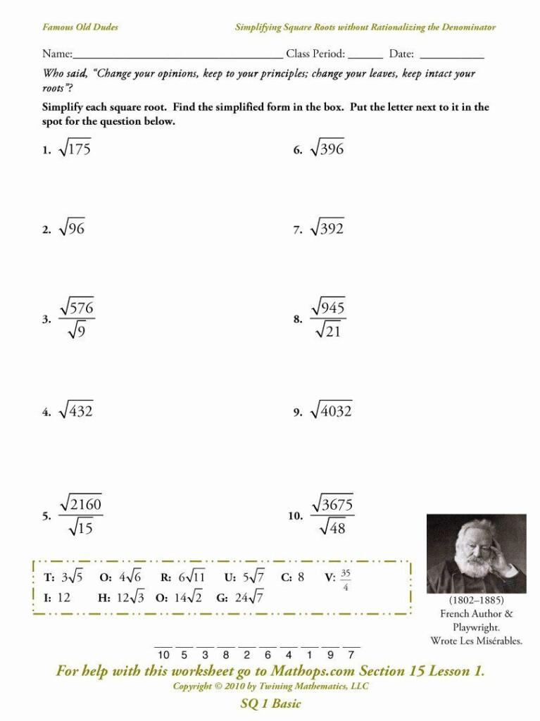 30 Simplifying Square Roots Worksheet Education Template