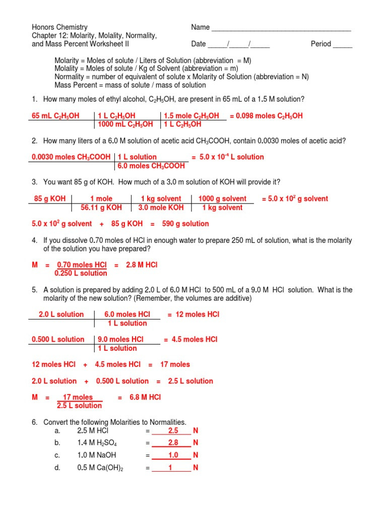 31 Molarity Worksheet Answer Key Education Template