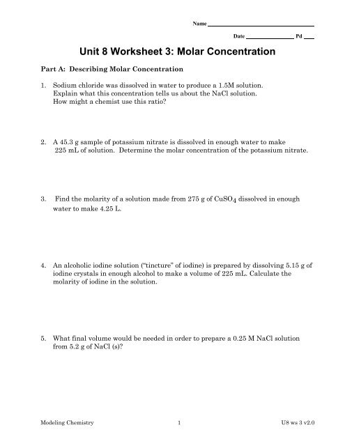 32 Molarity Worksheet Answer Key Support Worksheet