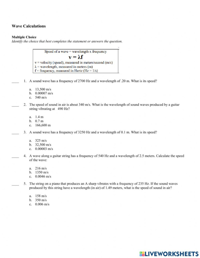 33 Physical Science Wave Calculations Worksheet Answers Support Worksheet