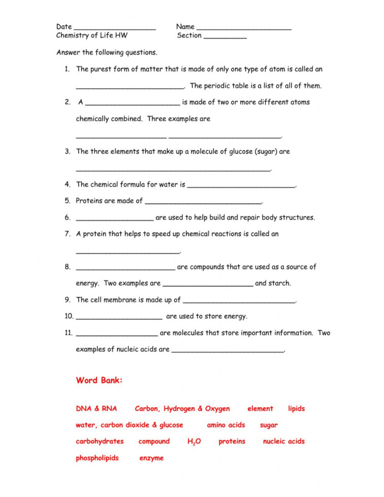 34 Chemistry Of Living Things Worksheet Answers Support Worksheet